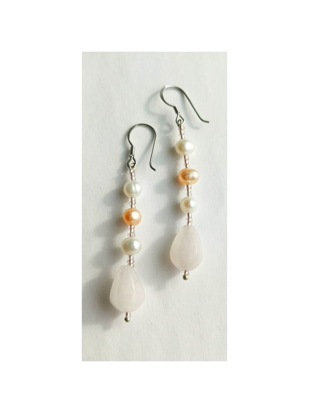 Freshwater pearl rose quartz dangle earrings 🆕